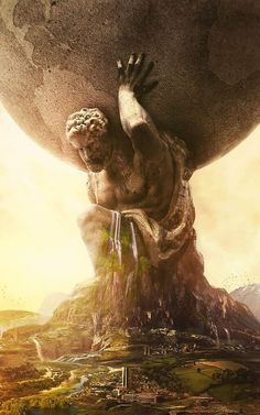 an artistic photo of a statue holding the earth