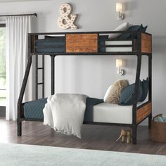 the bunk bed is made up to be used as a child's room