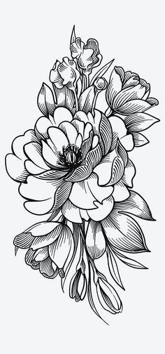 a black and white drawing of flowers