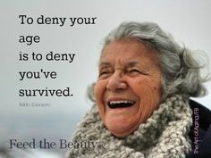 an old woman laughing with a quote about aging