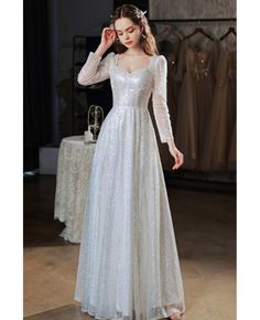 Full Sleeves Prom Dress, Long Sleeve Fitted Prom Dress, Long Prom Dress With Sleeves, White Sparkle Dress Long, Silver Long Dress Formal Gowns, Modest Sparkly Dress, Simple Prom Dress With Sleeves, Long Sleeve Prom Dress Modest, Halal Prom Dresses