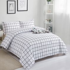 PRICES MAY VARY. Classic Grid Design: Black and white comforter set queen size in grid pattern 3 piece bedding set includes 1 comforter (90”X90”) and 2 pillowcases (20”X26”), which is cleverly and closely matched to make your bedding more coordinated and elegant. Ulter Material: White Plaid comforter set is made of high quality microfiber. It's very soft and durable, the fabric feels soft and comfortable. Elegant comforter is suitable for all ages, classic white comforter never goes out of style Grid Bedding, Preppy Bedding, Black And White Comforter, Bedroom Plan, Plaid Comforter, White Bedspreads, Geometric Bedding, Black Comforter, Bedding Comforter