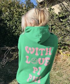 Shop Hoodies at Ali & Ariel ✨ Custom Greek & Sorority Apparel Trendy Green Hoodie For Loungewear, Trendy Green Crew Neck Hoodie, Green Hoodie With Letter Print For Loungewear, Green Letter Print Hoodie For Loungewear, Trendy Green Hoodie, Trendy Sorority Merch, Trendy Screen Print Hoodie, Green Relaxed Fit Trendy Hoodie, Trendy Green Relaxed Fit Hoodie