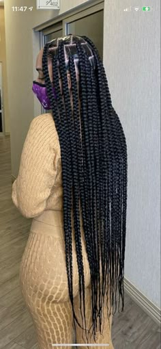 Large Knotless Box Braids Waist Length, Braids Large Knotless, Big Knotless Braids For Black Women, 7 Feed In Braids Straight Back, Long Plaits Black Women, Big Box Knotless Braids, Braiding Hairstyles For Black Women 2023, Feed In Box Braids Hairstyles, Long Big Box Braids Hairstyles