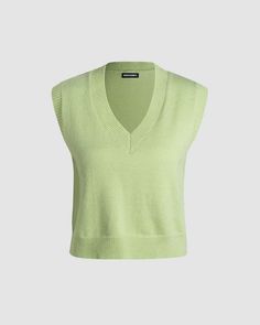 Details: Essential green knitted vest with V-neck design Top Length: Normal Sleeve Length: Sleeves Materials:95% Polyester + 5% Spandex Green Vest Top For Fall, Casual Green Knit Vest, Green Knit Vest For Fall, Spring Green Knit Vest, Casual Green Vest For Layering, Casual Green V-neck Vest, Green Knit V-neck Sweater Vest, Green Knit Tank Top For Fall, Green Sleeveless Vest For Layering