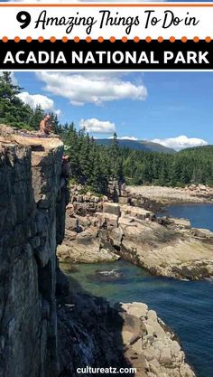 the acadia national park with text overlaying it