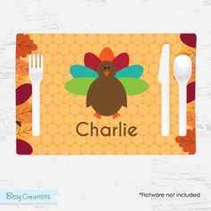 a place mat with a turkey on it