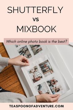 a person sitting at a desk with the text shutterfly vs mixbook which online photo book is the best?