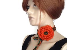 Necklace choker Crochet, Handmade Flower Choker, Flower Wrap Necklace, 3d crochet choker, Romantic Rose Crochet, Layered Crochet Flower This necklace choker for women is elegant crochet quite showy. Orange, green color handmade bud flower choker is a neck tie. This flower wrap necklace will look perfect with your shirt. It a great addition to your outfits. This Knitted accessory, neck flower can be a perfect gift idea for you or your loved ones. The necklace I prepared for you is perfect for bachelorette parties and weddings, festivals and any occasion. Yarn: Acrylic orange green Rose Width: 3.5 inches / 9 centimeters Cord Length: 56 inches / 142 centimeters Each product is carefully packaged and prepared as a gift for yourself or someone special. Would you like to send this as a gift? I c Choker Crochet, Layered Crochet, Choker Necklace Handmade, 3d Crochet, Crochet Choker, Bud Flower, Neck Flower, Elegant Crochet, Rose Crochet