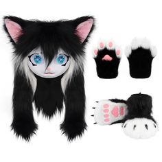 PRICES MAY VARY. One Size: One size fits most bigkids and adults. Made of faux fur, breathable, soft comfortable and easy to wear. This furry mask cat paw gloves and plush shoes slippers cosplay set, super cute and stylish. Exquisite Design: Furry shoes has one size. bigkids shoes sole length about 11.02 inches, fit for over 8 years old. Adults shoes sole length about 11.81 inches. Mask headgear, with the strap and large eye hole, see through mesh on the eyes place. Occasion: Suitable for your p Animal Head Mask, Cat Paw Gloves, Paw Shoes, Mask Cat, Paw Gloves, Eye Hole, Head Mask, Plush Slippers, Halloween Masquerade