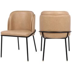 a pair of beige chairs with black legs