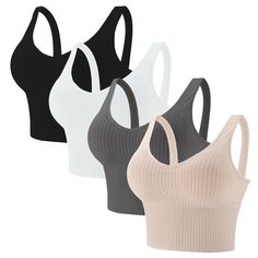 PRICES MAY VARY. Super comfort cami bra packs fit for some light workout such as Yoga and Pilates,as well as for everydays or nightwear Designed in removable pads easily took off and offer more convenience for adjustment,Wide shoulder straps to relax your shoulder and the longer botton band for more coverage Please take a size up since the size of these bra tops are a petite size.Or First please make sure you bra size what you normally wear and then follow our size chart to find the RIGHT size t Bra Pack, Halter Bra Top, Women Crop Top, Cami Bra, Bra For Women, Lounge Bra, Bralette Crop Top, Workout Sets, Everyday Bra