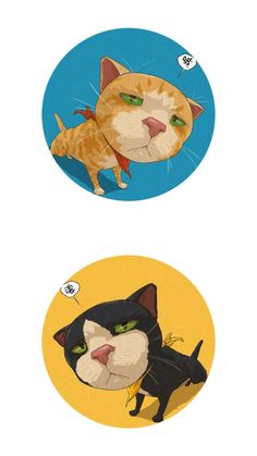 two stickers with cats on them in different colors