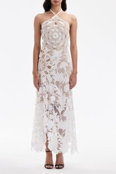 OSCAR DE LA RENTA-Floral Crochet Dress-WHITE/IVORY Crochet Lace Flower, Floral Crochet Dress, Crochet Couture, Oscar Dresses, Spring 2025, Crochet Dresses, Fashion Trends Winter, Floral Crochet, Lace Flower