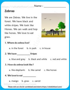 an animal worksheet with the words zebras