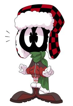 a cartoon character wearing a santa hat and scarf