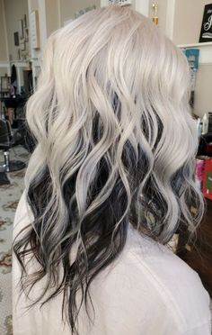 Icy Blonde With Black Peekaboos, Platinum And Black Hair Short, Icy Blonde With Black Underneath, Platinum Hair With Black Underneath, Platinum Blonde Hair With Dark Under, Pearl Blonde Highlights On Brown Hair, Platinum Blonde Hair With Black Under, Blonde Hair With Peekaboos, White Underneath Hair