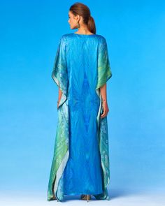 NicoBlu® Delfina Silk Kaftan in Sea Nymph Blues Green Silk Floor-length Kaftan, Blue Summer Evening Kaftan, Elegant Blue Silk Kaftan, Blue Silk Summer Kaftan, Blue Silk Maxi-length Kaftan, Mother Of The Groom Dress, Bride And Mother, Sea Nymph, Casual Luxe