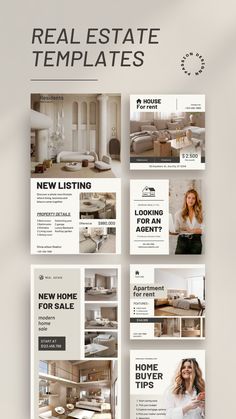 the real estate flyer template is shown in white and grey colors, with an image of a