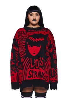 base Sweater Looks For Women, Oversized Outfit Plus Size, Grunge Long Sleeve Sweater With Graphic Print, Halloween Punk Long Sleeve Sweater, Goth Sweaters, Graphic Knit Sweater, Oversized 90s Graphic Print Sweater, Plus Size Alternative Fashion, Oversized Harajuku Sweater With Graphic Print