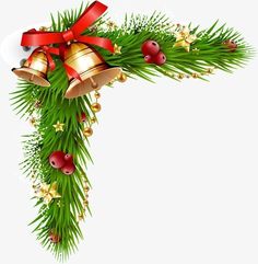 christmas decoration with bells and pine branches on white background, transparent png - free