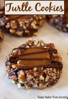 cookies with chocolate and nuts are on the table