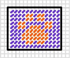 an orange and purple square with dots in it on a white background that says,