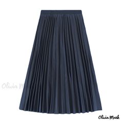 Olivia Mark - Premium Solid Color Pencil High-Waisted Leather Skirt with Pleated Design Blue Pleated Skirt For Spring Workwear, Workwear Pleated Skirt, Navy Pleated Skirt Bottoms For Workwear, Navy Pleated Skirt For Work, Casual Blue Skirt For Work, Blue Workwear Skirt For Fall, Blue Office Skirt For Fall, Blue Skirt For Workwear In Fall, Blue Skirt For Workwear During Fall