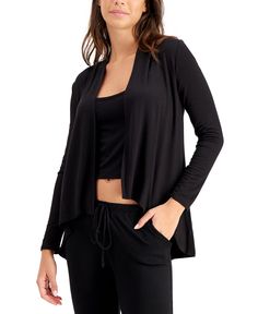 <ul>
 	<li>Super-soft and totally chic</li>
 	<li>Knit fabric</li>
 	<li>Open front; no closures</li>
 	<li>Long sleeves</li>
 	<li>Hits at mid thigh</li>
</ul> Stretch Black Cardigan For Layering, Chic Lounge, Loungewear Women, Light Control, Pajama Top, Lace Bodysuit, Sheer Lace, Pajamas Women, Bell Sleeve Top