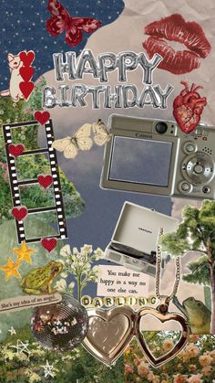 a birthday card with pictures and words on it