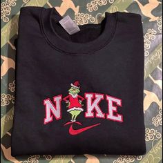 This Crewneck Is Embroidered And Comes In All Sizes And Colors. Unisex Sizing. Nike Crewneck Sweatshirt Embroidered, Christmas Crewneck Sweatshirt Nike, Custom Nike Sweatshirt Christmas, Christmas Hoodie Nike, Grinch Nike Embroidery, Christmas Crewneck Nike, Christmas Nike Crewnecks, Crewneck Embroidery Nike, Embroidered Nike Sweaters