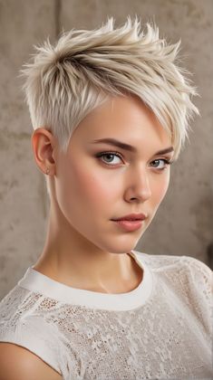 Two Toned Pixie Haircut, Short Platinum Blonde Hair Pixie, Blonde Undercut Pixie, Platinum Blonde Pixie Cut, Bold Undercut, Blonde Undercut, Short Platinum Blonde Hair, Winter Update, Pixie Haircuts For Women