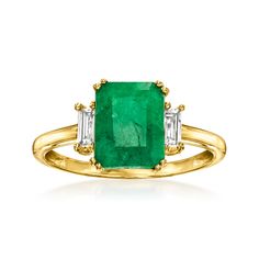 Ross-Simons - 2.00ct Emerald, .30ct t. w. White Topaz Ring Over Sterling. Size 9. Emerald lovers will appreciate this well-priced style! Our classically beautiful ring features a 2.00 carat emerald flanked by .30 ct. t. w. white topaz baguettes. Finely crafted in polished 18kt yellow gold over sterling silver. 3/8" wide. White topaz and emerald ring. Emerald birthstones are the perfect gift for May birthdays. Heirloom Style Emerald-cut Gold Topaz Ring, Emerald-cut White Topaz Ring In Yellow Gold, Jewelry Infographic, Gold Emerald-cut Topaz Ring In 14k Gold, Emerald-cut Topaz Birthstone Ring In Yellow Gold, Heirloom Emerald-cut Topaz Ring For Gift, Emerald Jewelry Ring, Emerald Earrings Drop, Emerald Birthstone