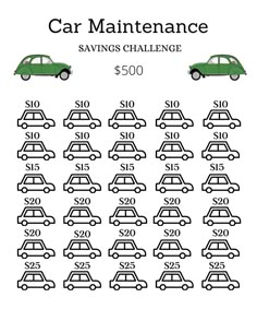 car maintenance savings chart with cars in the middle and $ 500 on each one side