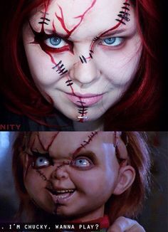 . Chucky Makeup, Holiday Party Makeup, Chucky Halloween, Creepy Halloween Costumes, Horror Make-up, Halloween Makeup Scary, Horror Makeup, Makeup Party, Favorite Makeup