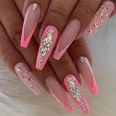 Pink Bling Nails, Cute Toe Nails, Ballerina Nails, Bling Nails