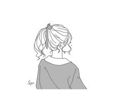 a drawing of a woman's head with her hair in a pony tail bun