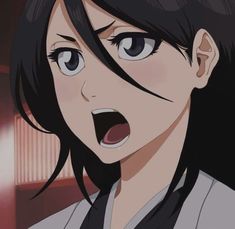 an anime character with black hair and blue eyes making a surprised face while looking at the camera