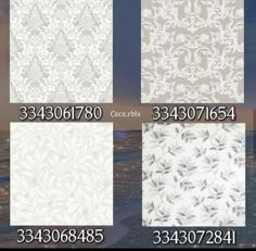 four different types of wallpapers with numbers and designs on them, all in white