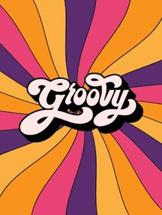 the word grooly is surrounded by multicolored swirls and has an orange, yellow, purple, and pink background