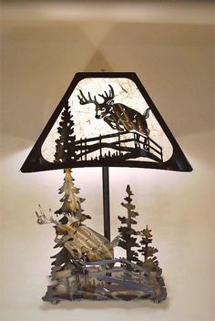 a lamp that has a deer on it