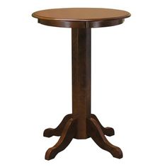 a round wooden table with two legs