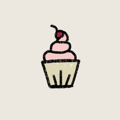 a drawing of a cupcake with pink frosting and a cherries on top