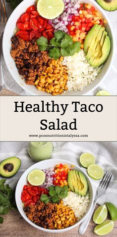 This healthy taco salad recipe is packed with flavor and simple to make! With ground turkey, black beans, corn, peppers, lettuce, and avocado, it’s a perfect bowl for meal prep or a quick dinner. Try this easy taco salad recipe with a creamy dressing for the best healthy taco salad. Easy Healthy Taco Salad, Ground Turkey Taco Salad, Healthy Taco Salad, Taco Salad Recipe Healthy, Easy Taco Salad Recipe, Turkey Taco Salad, Healthy Taco, Healthy Tacos Salad, Corn Avocado