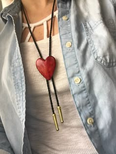 Red Heart Bolo Tie / be my valentine / Valentines day gifts/ choose your tips / love / BKT Design Vintage Bolo Tie, Bolo Tie Outfit, Vintage Western Fashion, Tie Outfit, Cowboy Style