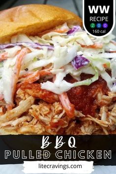 bbq pulled chicken sandwich with coleslaw slaw