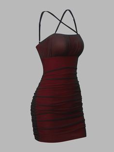 Twilight Prom, Red Mesh Dress, Dress Png, Criss Cross Dress, Shein Dress, Ruched Bodycon Dress, Dress Spaghetti, Looks Chic, Teenage Fashion Outfits