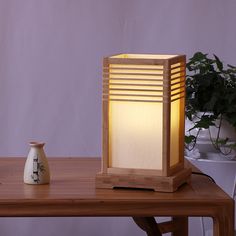 Japanese Wood Shade Desk Lamp With Beige Rectangular Design Small 1-Bulb Task Lighting Small Desk Lamp, Copper Chandelier, Ceiling Lights Living Room, Small Table Lamp, Table Lamp Wood, Metal Hanging Lights, Wood Shades, Solid Wood Table, Small Desk