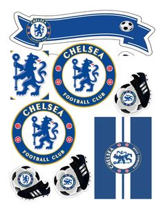 chelsea football club stickers and decals on a white background, with blue stripes