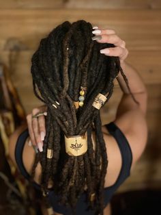 Hair Pendant, Hair Up Do, Dread Lock, Dread Styles, Dreadlock Hair, Lotus Flower Art, Beautiful Locs, Dreadlock Accessories, Dreadlock Beads